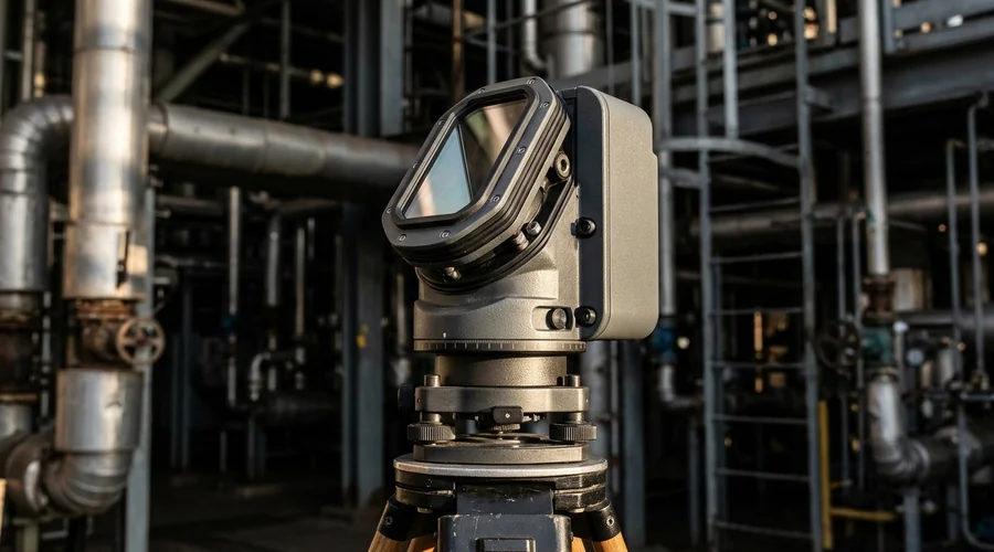 3D laser scanning process detail — rotating mirror head of a terrestrial laser scanner on a tripod levelling base | Global Formulation
