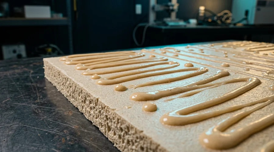 adhesive bead pattern on the back of an insulation board — ribbon and dot pattern of construction adhesive on a rigid foam panel | Global Formulation