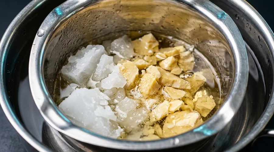 wax and butter blend melting point testing in laboratory double boiler | Global Formulation