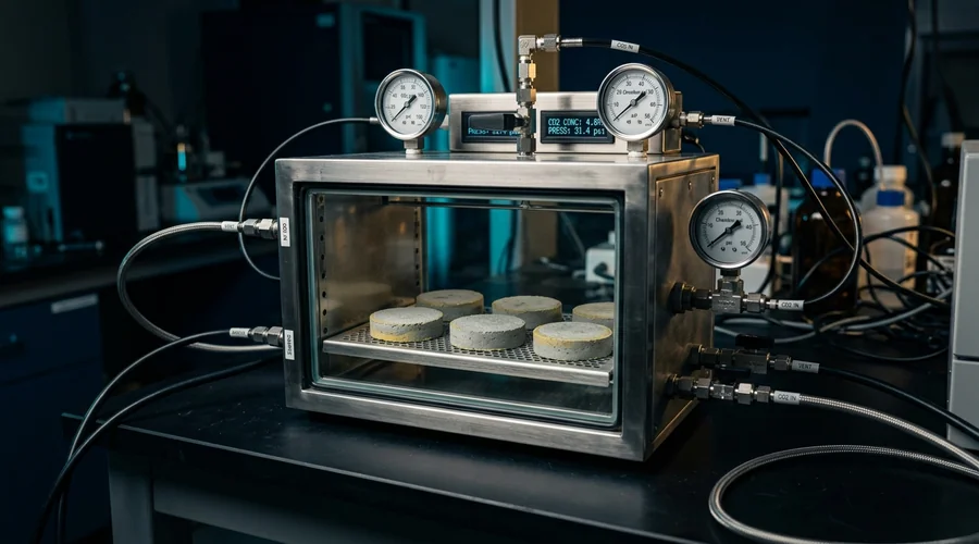 anti-carbonation coating CO2 diffusion test — coated concrete samples in a test chamber | Global Formulation