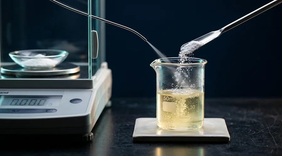antioxidant systems cosmetics process diagram — an antioxidant blend being weighed into a serum formulation beaker under nitrogen | Global Formulation