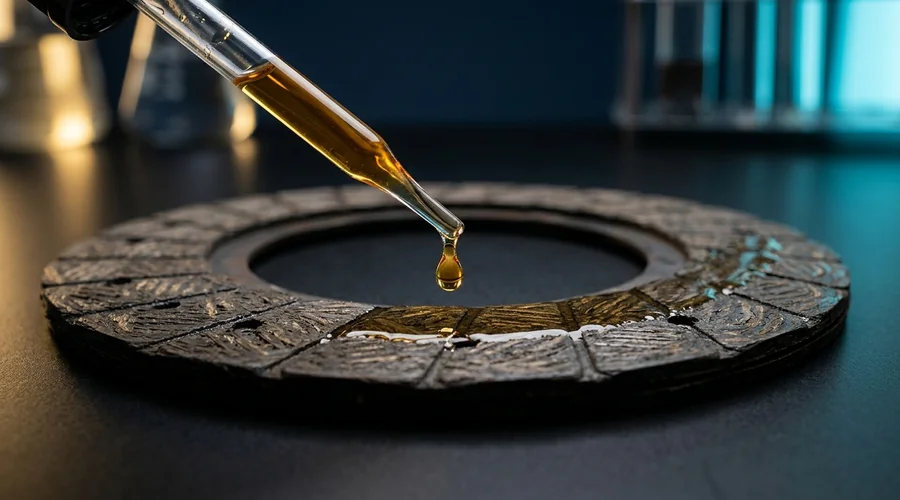 ATF friction modifier chemistry — automatic transmission fluid being dripped onto a clutch friction plate on a lab bench | Global Formulation