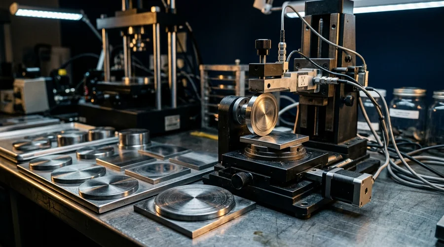 transmission fluid friction coefficient testing — steel test discs arranged beside a friction test rig on a laboratory bench | Global Formulation