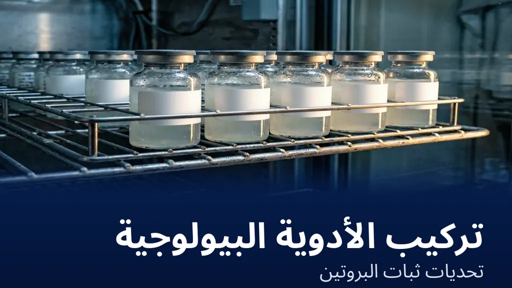 ثبات البروتين في تركيب الأدوية البيولوجية — عينات ثبات لمحلول بروتيني على رف ثلاجة مختبر | Global Formulation
