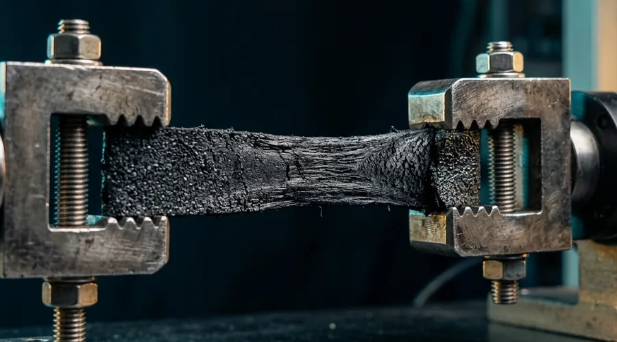 modified asphalt sample elasticity stretch test on laboratory bench | Global Formulation