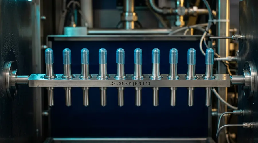 capsule shell dip-molding process diagram — stainless steel forming pins coated in polymer film on a pharmaceutical capsule manufacturing line | Global Formulation