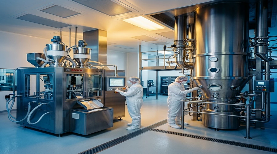 pharmaceutical formulation consultant comparison infographic — stainless steel pharmaceutical production equipment in a GMP cleanroom | Global Formulation infographic