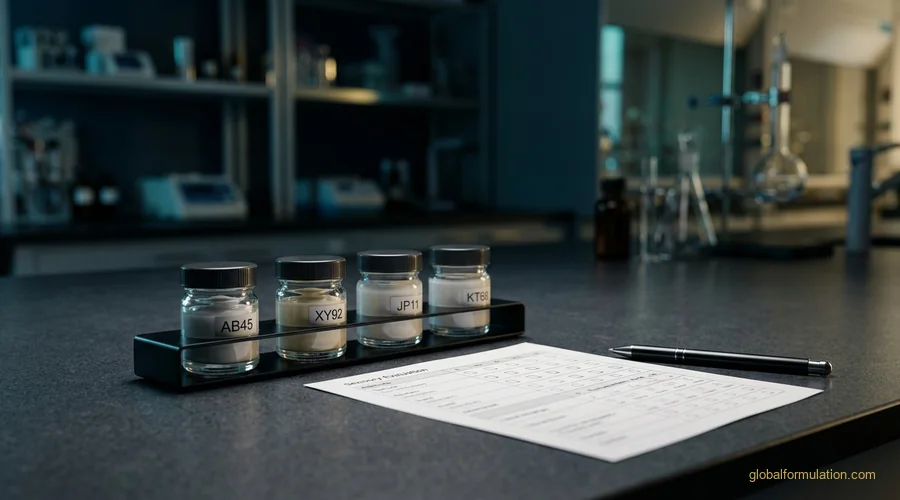 cosmetic sensory panel testing station with coded product samples | Global Formulation diagram