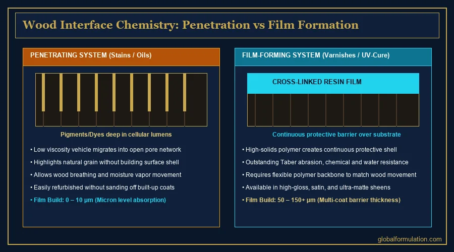 wood coatings classification diagram — penetration versus film-forming mechanism | Global Formulation