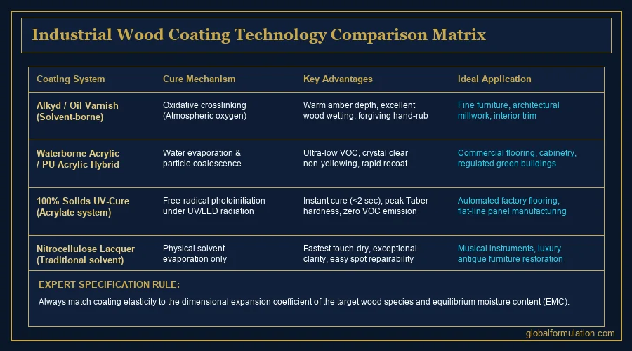 wood coatings selection guide infographic — interior exterior coating selection matrix | Global Formulation