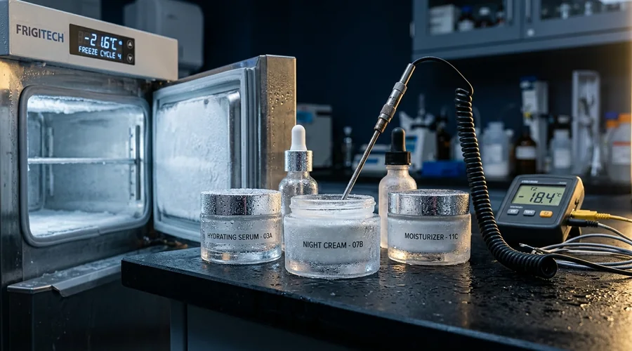freeze-thaw cycling cosmetic samples on a laboratory shelf | Global Formulation diagram