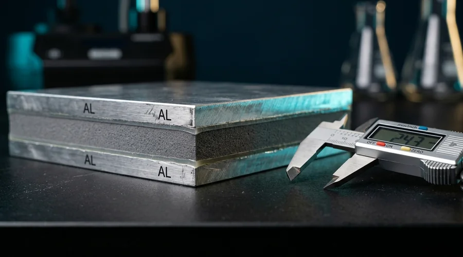 acrylic foam tape process diagram — cut edge showing adhesive, foam core and adhesive layers between two aluminum coupons | Global Formulation