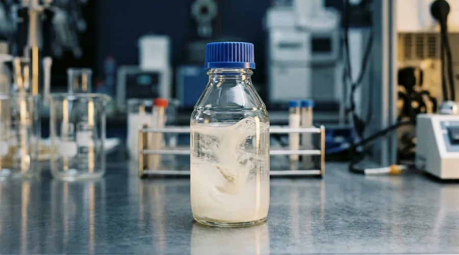 dry syrup formulation comparison infographic — reconstituted suspension settling and resuspending in a clear bottle | Global Formulation