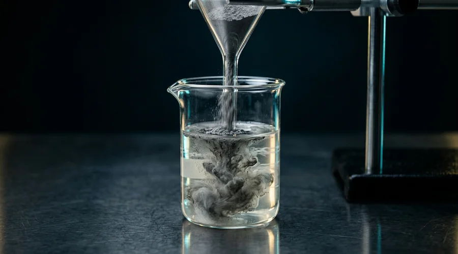 fly ash and alkali activator combining in a clear laboratory container | Global Formulation