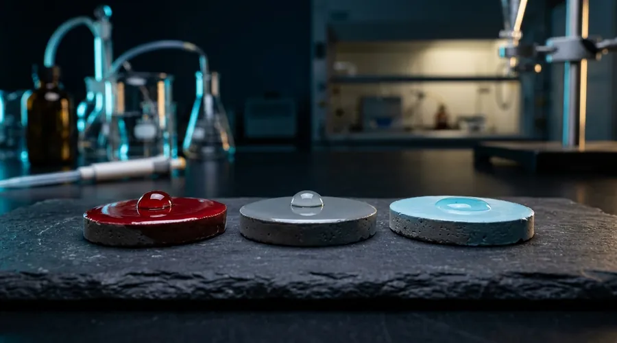 chemical resistance test on coated floor sample — epoxy, polyurethane, and MMA coated concrete coupons submerged in test trays in a laboratory | Global Formulation