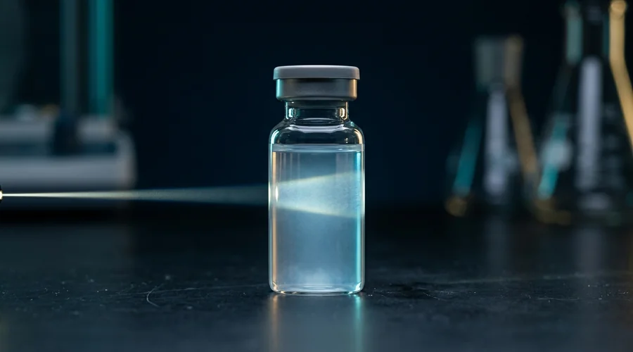 lipid nanoparticle formulation process diagram — translucent nanoparticle suspension in a glass vial under dim light | Global Formulation
