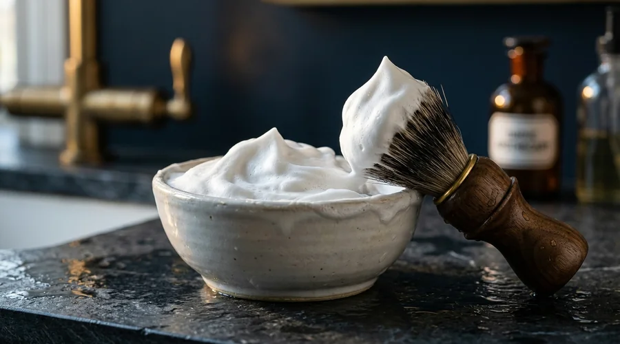 shaving cream formulation chemistry — dense lather being whipped in a bowl with a shaving brush | Global Formulation