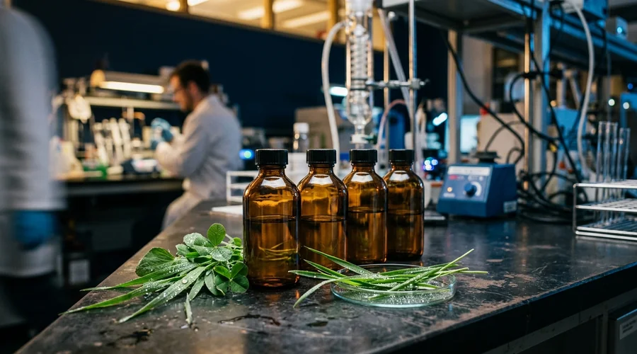 methylated seed oil adjuvant comparison infographic — amber oil adjuvant bottles beside green plant material on a dark bench | Global Formulation