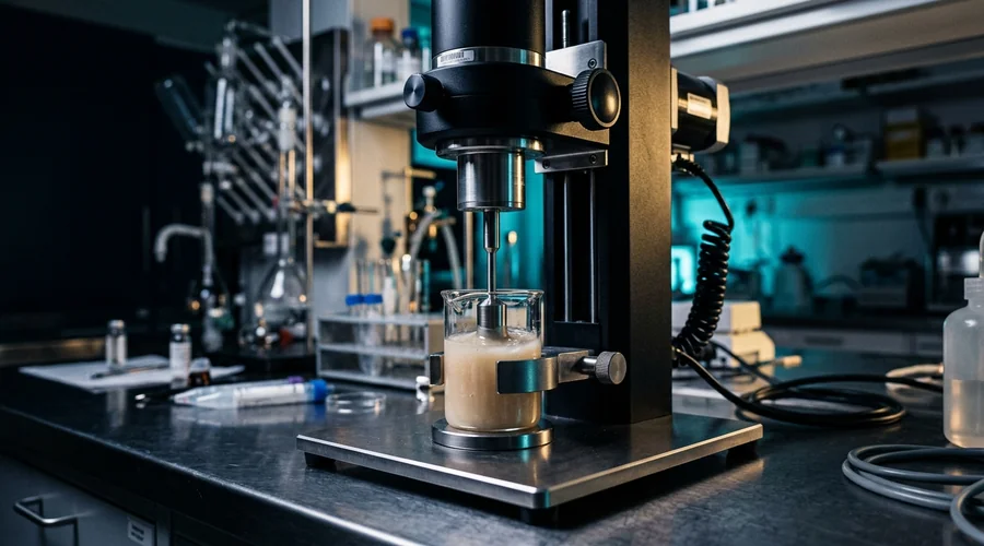 ophthalmic solution viscosity being measured on a laboratory rheometer | Global Formulation
