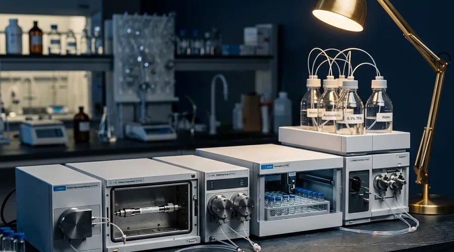 pharmaceutical stability testing comparison infographic — HPLC system analyzing stability sample in pharmaceutical laboratory | Global Formulation infographic