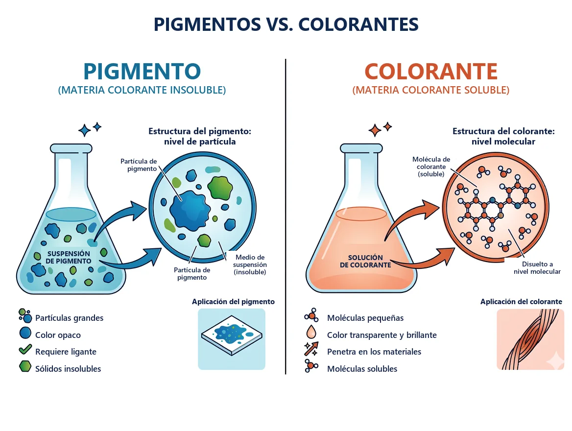 Comparación de pigmentos y colorantes: una suspensión de partículas de pigmento insolubles frente a una solución de colorante disuelto a nivel molecular, con sus aplicaciones típicas | Global Formulation