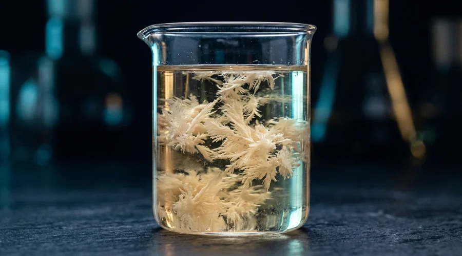 wax crystal modifier lubricant — paraffin wax crystals suspended in chilled lubricating oil inside a glass beaker on a laboratory bench | Global Formulation