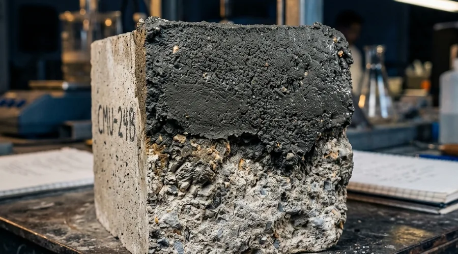 polymer modified repair mortar — sample bonded to old concrete substrate macro shot | Global Formulation