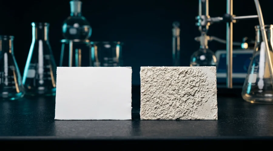 RO antiscalant process diagram — scaled membrane surface sheet beside a clean white membrane sheet | Global Formulation