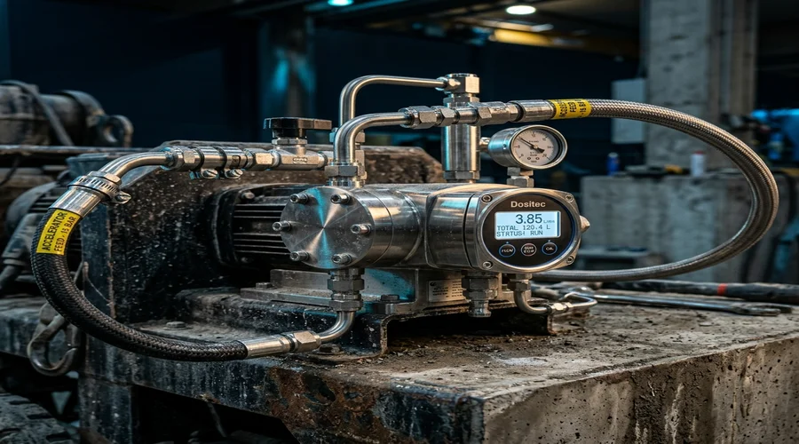 shotcrete accelerator chemistry process diagram — accelerator additive dosing pump mounted on a spray rig | Global Formulation diagram