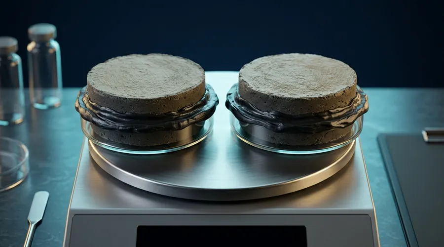 breathable coating vapor diffusion test — coated mortar discs sealed over glass dishes on a laboratory balance | Global Formulation