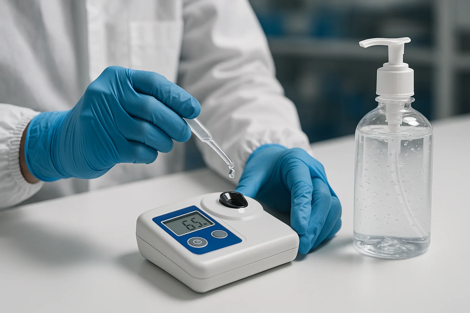 hand sanitizer production process — hand sanitizer quality testing including alcohol content measurement with a digital refractometer | Global Formulation