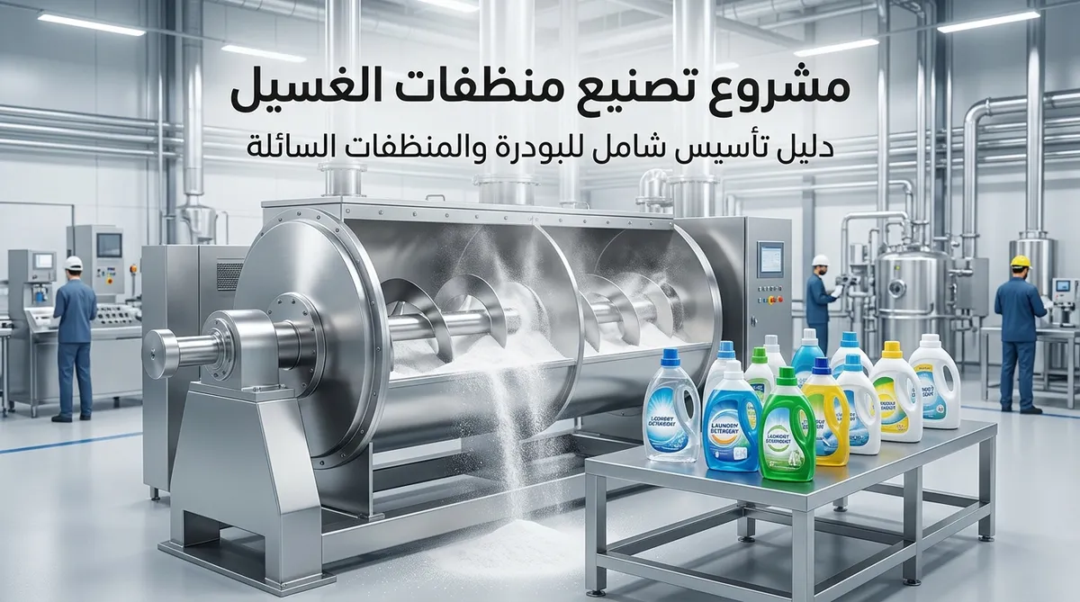 مشروع تصنيع منظفات الغسيل — خلط مسحوق الغسيل الأبيض في خلاط أشرطة في مصنع إنتاج منظفات | Global Formulation