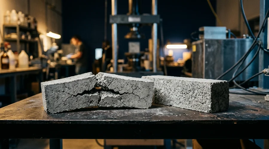 sulfate attack concrete comparison infographic — expanded and cracked mortar bar beside a sound control bar | Global Formulation