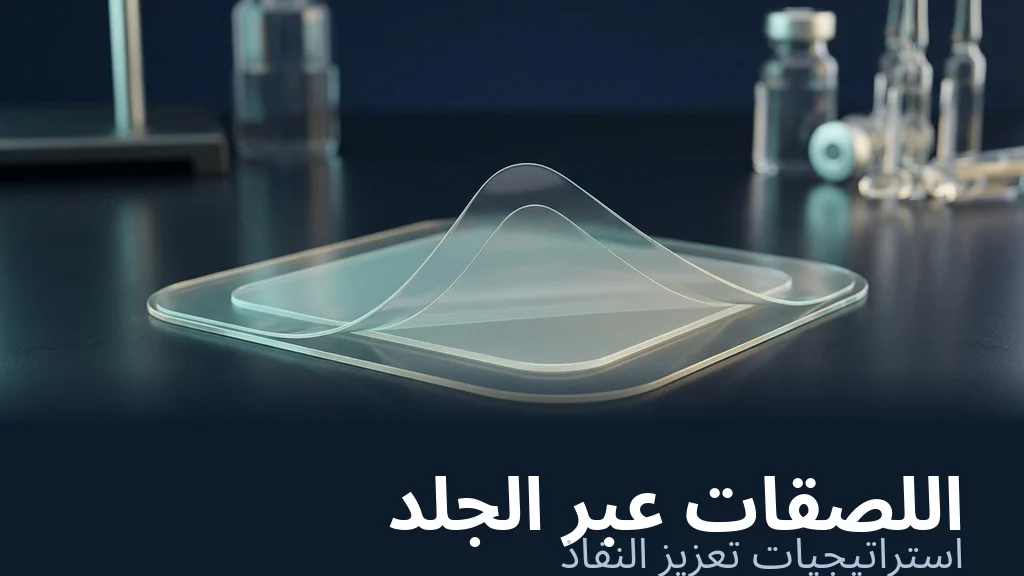 لصقة إيصال الدواء عبر الجلد — لقطة مقربة للمقطع العرضي لطبقات اللصقة | Global Formulation