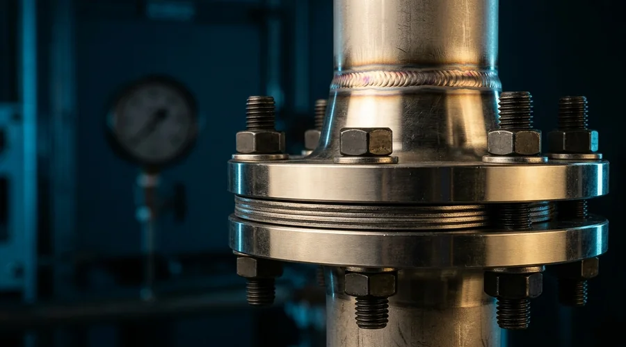 Turnkey project process detail — new bolted flange joint with spiral-wound gasket on a stainless pipe spool | Global Formulation