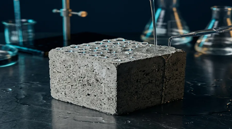 waterproofing admixture process diagram — water repellency test on a treated concrete cube | Global Formulation