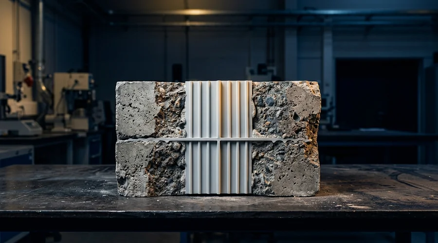 waterstop construction joint comparison infographic — sectioned concrete joint showing the embedded waterstop profile | Global Formulation